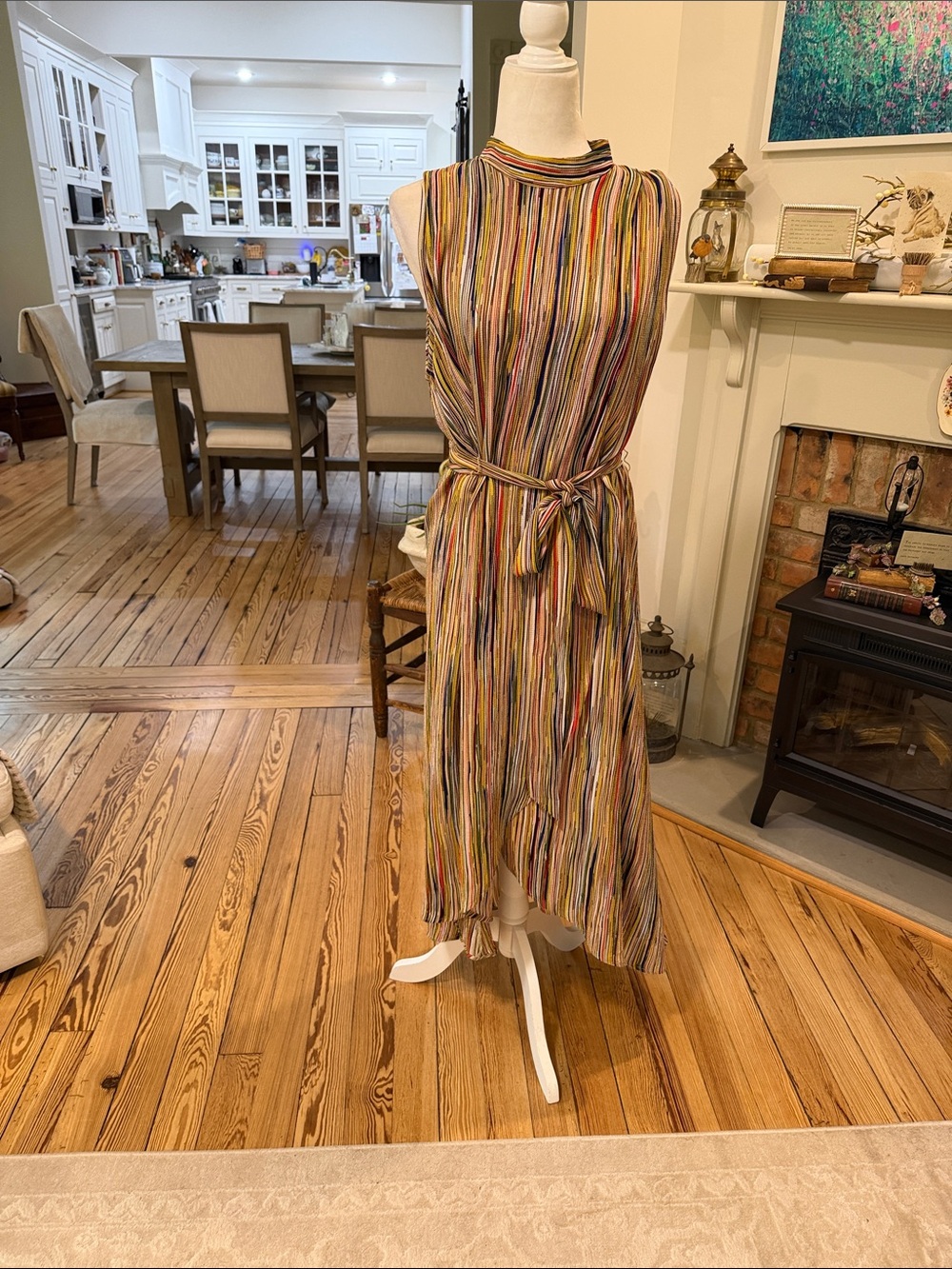 fab'rik Multicolor Striped Sleeveless Midi Wrap Dress with Tie belt! Large